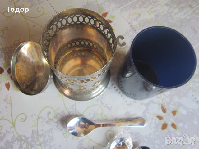Посребрен комплект за чай с чаша лъжичка лъжички , снимка 3 - Други - 32810474