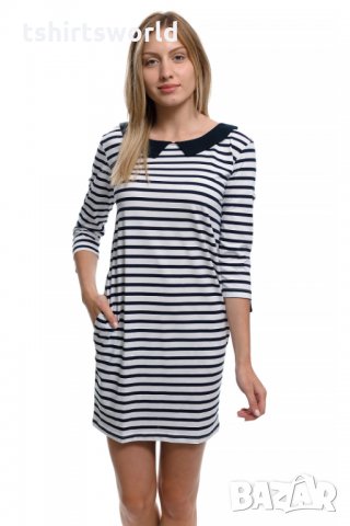 Страхотна нова дамска свободно падаща моряшка рокля с яка, снимка 7 - Рокли - 28375461