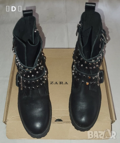 ZARA кубинки от естествена кожа с кабзи  38, снимка 6 - Дамски боти - 52636263