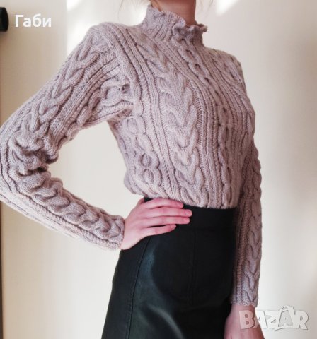 Ръчно плетен пуловер с аранови елементи, снимка 4 - Блузи с дълъг ръкав и пуловери - 22697099