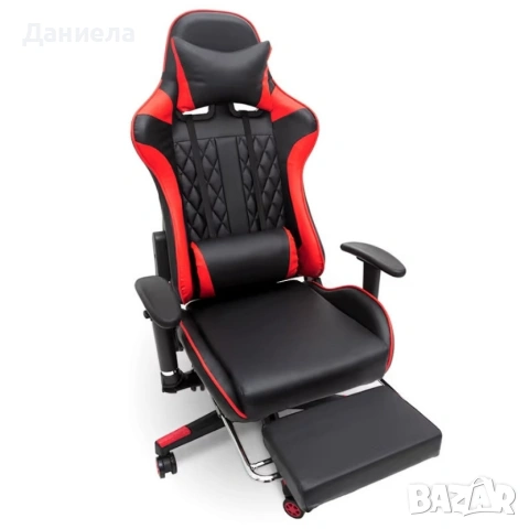 Ергономичен геймърски стол с функция за масаж и подложка за крака - червен, снимка 8 - Столове - 53237857
