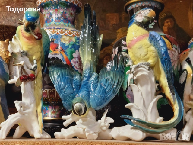 Порцеланова фигура-лот папагали фирма ЕНС (ENS) Германия-Тюрингия, снимка 2 - Колекции - 52151772