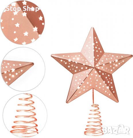 връх LED Коледна метална звезда Rose Gold , снимка 3 - Декорация за дома - 39750617
