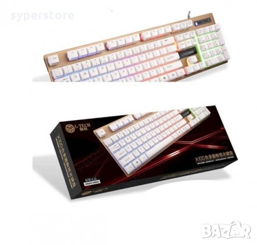 Клавиатура USB L-Tech X100 SS000135 Бяла с цветна подсветка геймърска алуминиева, снимка 2 - Клавиатури и мишки - 33472925