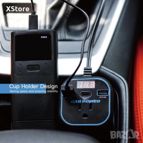 Инвертор преобразувател за захранване,адаптер за зарядно за кола с 3.0A двоен USB и Type-C, снимка 3 - Аксесоари и консумативи - 52458338