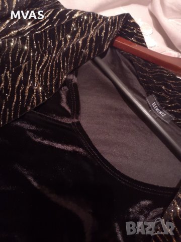 Ново вечерно кадифено сако с блуза XL размер черно със златно, снимка 4 - Сака - 38345779