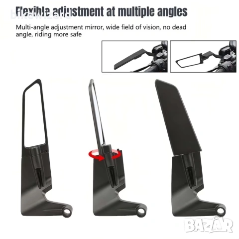 Универсални регулируеми огледала за обратно виждане за кормило на мотоциклет – Stealth Wind НОВИ, снимка 5 - Аксесоари и консумативи - 53433848