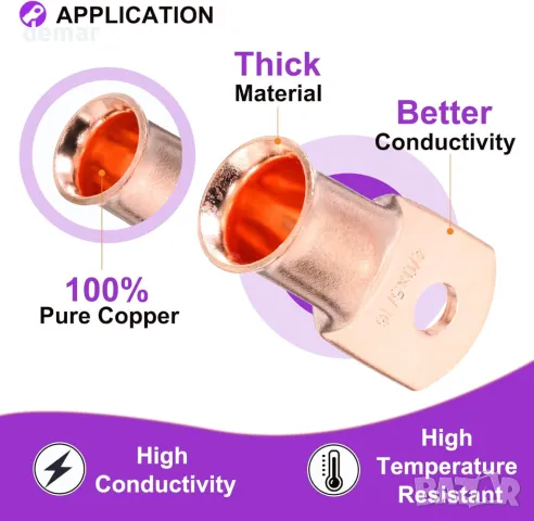 DMiotech 12 бр. 4/0 AWG - 5/16" медни кабелни накрайници, с 12 бр. термосвиваеми тръби, снимка 4 - Други стоки за дома - 49166897