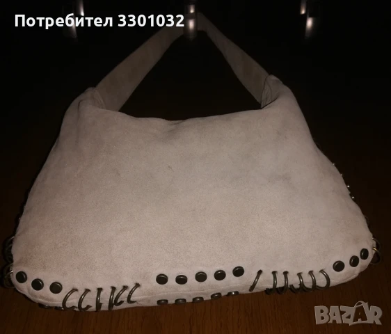 Дамска чанта от естествен бежав велур,с метален обков, снимка 5 - Чанти - 50552521