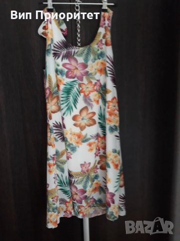 Прекрасна ефирна рокля с цветен пъстър принт, с пандела на едното рамо, свободно падаща, елегантна, снимка 9 - Рокли - 37416868