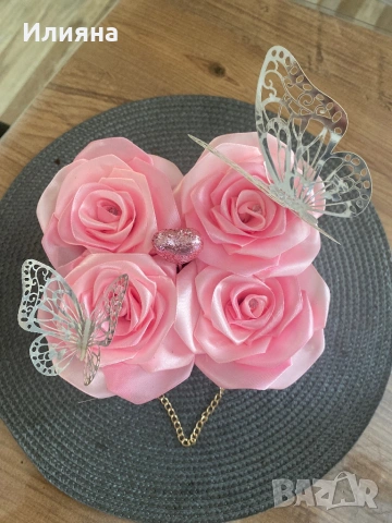 Букети от ръчно изработени сатенени рози, снимка 9 - Изкуствени цветя - 53143152