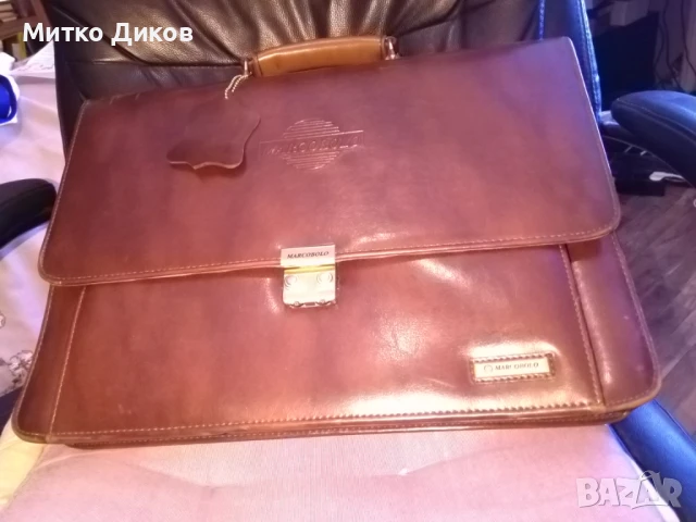 Мъжка чанта естествена кожа за ръка и през рамо маркова на Маркоболо 42х30х15см нова заключване
