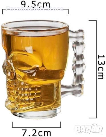 Уникална стъклена халба във форма на Череп с вместимост приблизително 550 мл ,боросиликатно стъкло, снимка 3 - Чаши - 43462163