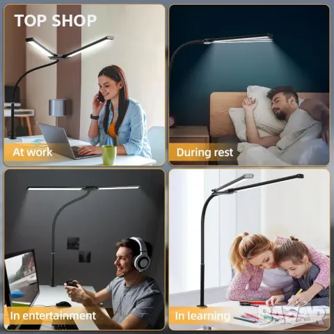 CHENBEN LED настолна лампа, 15 W 61 см двойна глава със скоба, 5 цветови режима и 10 нива на яркост, снимка 4 - Настолни лампи - 49866427