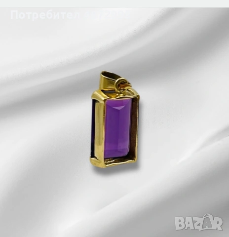 Златен медальон с аметист – 18K, снимка 2 - Колиета, медальони, синджири - 53266144