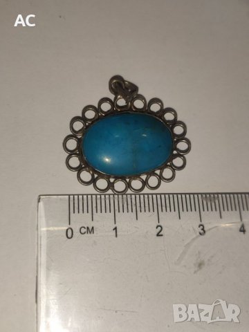 Сребърна висулка със син камък, снимка 3 - Колиета, медальони, синджири - 38523415