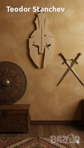 Ръчно изработен дървен спартански шлем (Колекционерски макет), снимка 2 - Декорация за дома - 53446409