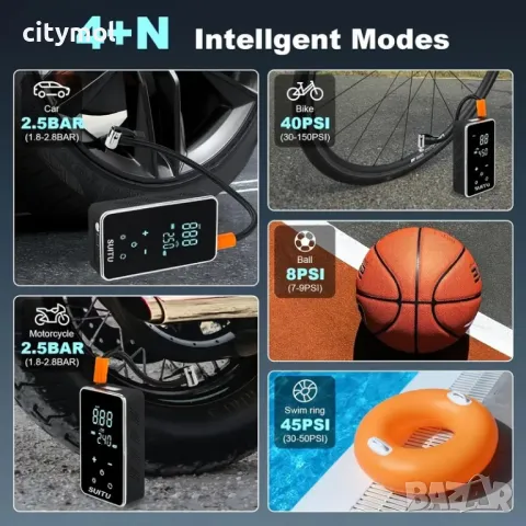 Акумулаторен компресор за гуми, 150psi, дисплей, Power bank, фенер, аварийна светлина, приставки, снимка 10 - Аксесоари и консумативи - 48057952