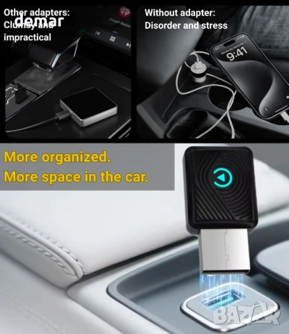 Безжичен CarPlay 2026, съвместим с Android Auto | Bluetooth адаптер за iPhone и Android, снимка 7 - Аксесоари и консумативи - 53429492