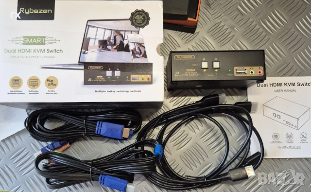 HDMI KVM Switch 2 Port Dual Monitor Display 4K , снимка 2 - Други - 50665628