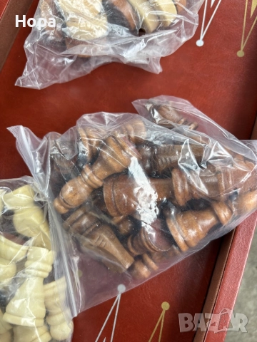 Шах+табла в кожена кутия с дървени фигури, снимка 5 - Шах и табла - 52640364