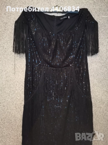 Черна рокля  с ресни , снимка 6 - Рокли - 52420344