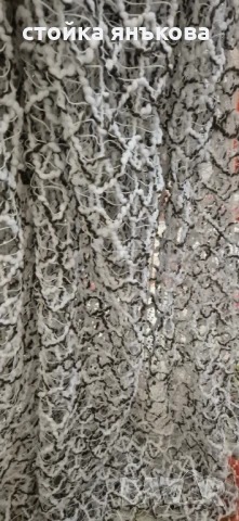 Перде в бяло и тъмно кафяво плетено на дупки