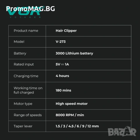 Професионална Машинка за Подстригване VGR V-273 (Зелен), снимка 4 - Машинки за подстригване - 53350182