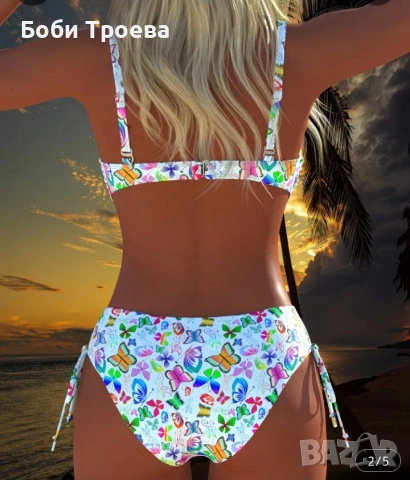 Летен Трендов Комплект от Две Части с Цялостен Принт на цветни пеперуди- Елегантен, Секси Бикини , снимка 4 - Бански костюми - 53594211