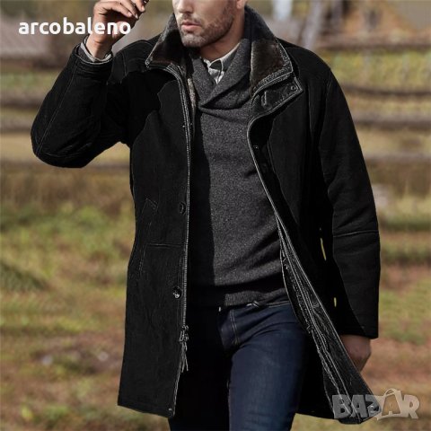 Мъжко кожено палто с вълнена подплата със средна дължина и цип, 4цвята - 023, снимка 2 - Палта - 43331029