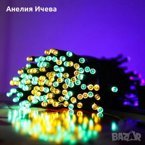 Соларни коледни лампички 12 метра , 100 лампи 5 програми , 4 цвята по избор, снимка 4 - Соларни лампи - 52012722