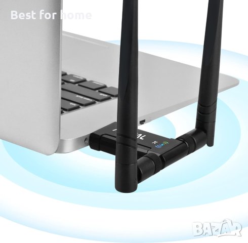 USB адаптер с двойна антена Wifi Usb 3.0 AC1200 2.4 / 5.8Ghz 300Mbps - 867Mbps Антена 5 dBi, снимка 6 - Мрежови адаптери - 43042680