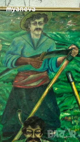 Стара картина от СОЦА ,''Косачи " на Ангел Рангелов с маслени бои върху платно . , снимка 3 - Картини - 43400668