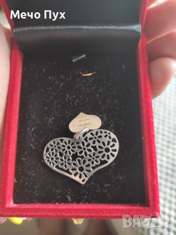 Сребърна висулка сърце с цветя (2), снимка 3 - Колиета, медальони, синджири - 37437634