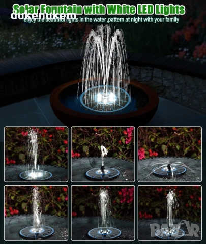 Соларен фонтан за градина, 3.5W, 8 дюзи, LED осветление, снимка 2 - Градински мебели, декорация  - 52488745