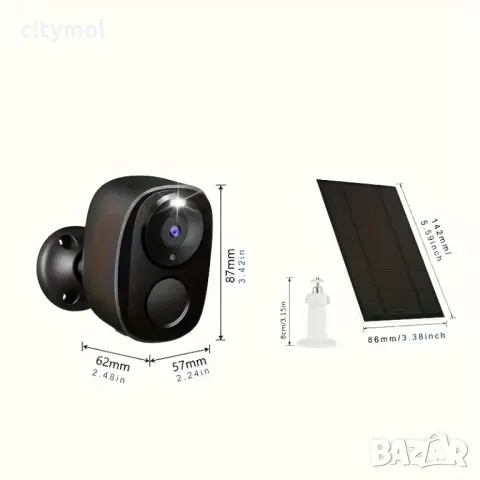Външна безжична WiFi камера, соларен панел, 2K, 5000mAh батерия, IR нощно виждане, PIR детекция на д, снимка 6 - IP камери - 47423083