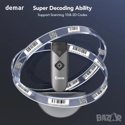 Еyoyo 1D и 2D Bluetooth баркод скенер, мини преносим 3-в-1 четец с Bluetooth, снимка 3 - Друга електроника - 49843935
