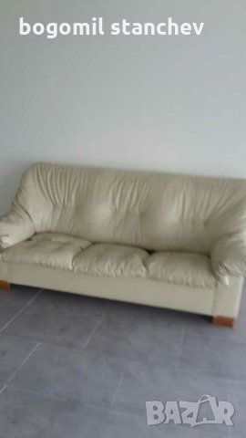 Кожен диван 3 места с подматрачна рамка, снимка 3 - Дивани и мека мебел - 28988648