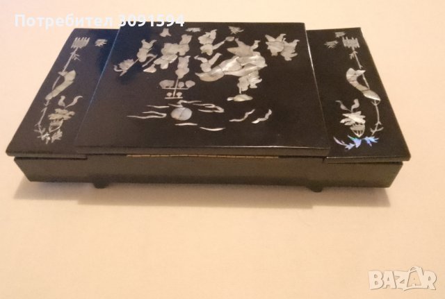  Стара Ръчно изработена кутия за бижута с инкрустиран седеф,  дължина: 32см. ширина: 18см. височина:, снимка 14 - Антикварни и старинни предмети - 43256694