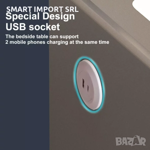 Интелигентно нощно шкафче Smart Heater, USB и Type-C порт, Bluetooth, кафяв, снимка 4 - Шкафове - 51999758