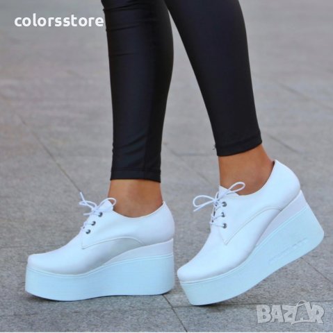 Обувки на платформа - бяла кожа - 120K, снимка 1 - Дамски ежедневни обувки - 37509545