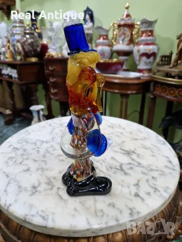 Чудесна антикварна италианска стъклена фигура статуетка клоун Мурано , снимка 5 - Колекции - 50070568