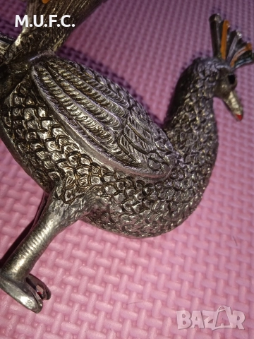 Посребрен Паун Ар Деко 1930-40, снимка 4 - Антикварни и старинни предмети - 52591586