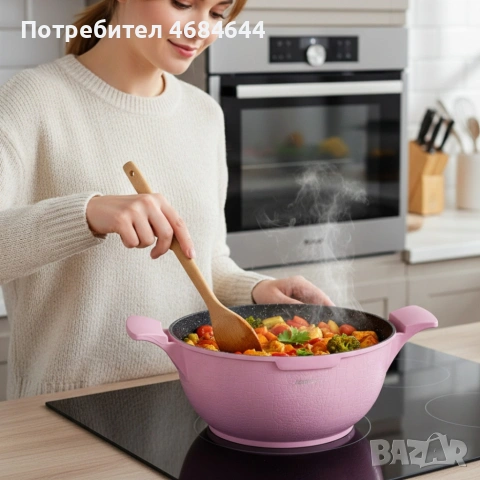 Комплект от 3 тенджери Cheffinger с мраморно покритие 20/24/28 см с капаци – незалепващи съдове , снимка 3 - Котлони - 53159434