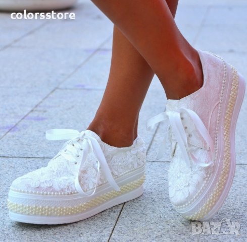Обувки на платформа - бели - 312-08