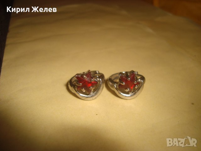 КРАСИВИ ЗВЕЗДОВИДНИ МЕДНИ ПОСРЕБРЕНИ РЕТРО ОБЕЦИ с ФАСЕТИРАНИ ЦВЕТНИ КРИСТАЛИ - ГРАНАТ 31351, снимка 2 - Обеци - 38033435