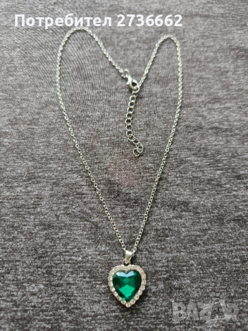 Колие със зелен кристал и цирконий , снимка 2 - Колиета, медальони, синджири - 44899075