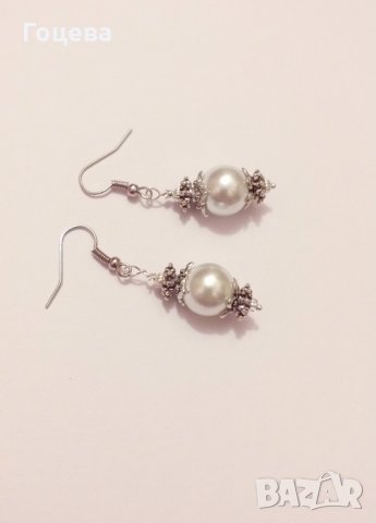 Разкошни Викториански перлени обеци с много красиви орнаменти в цвят сребро, снимка 3 - Обеци - 28078699