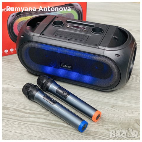 Преносима караоке Bluetooth колонка със светлини, BT високоговорители, K-Song с 2 микрофона.  , снимка 1