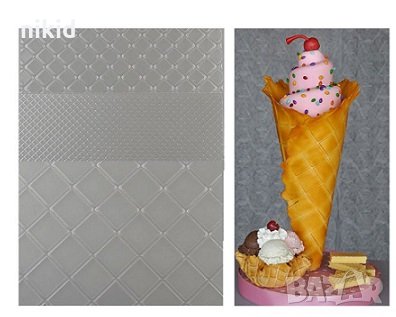 3 бр вафлени Кори вафлички квадрати големи релефни текстурни пластмасови стенсил подложки отпечатък